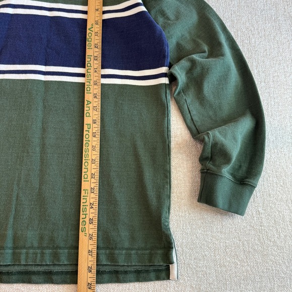 Vintage LL Bean Rugby Shirt Mens Small Green Navy Striped Long Sleeve Cotton - Picture 4 of 7